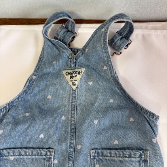 Oshkosh B'Gosh Girls 12 Months Bib Overalls Hearts Adjustable Crotch Snaps - Picture 6 of 11